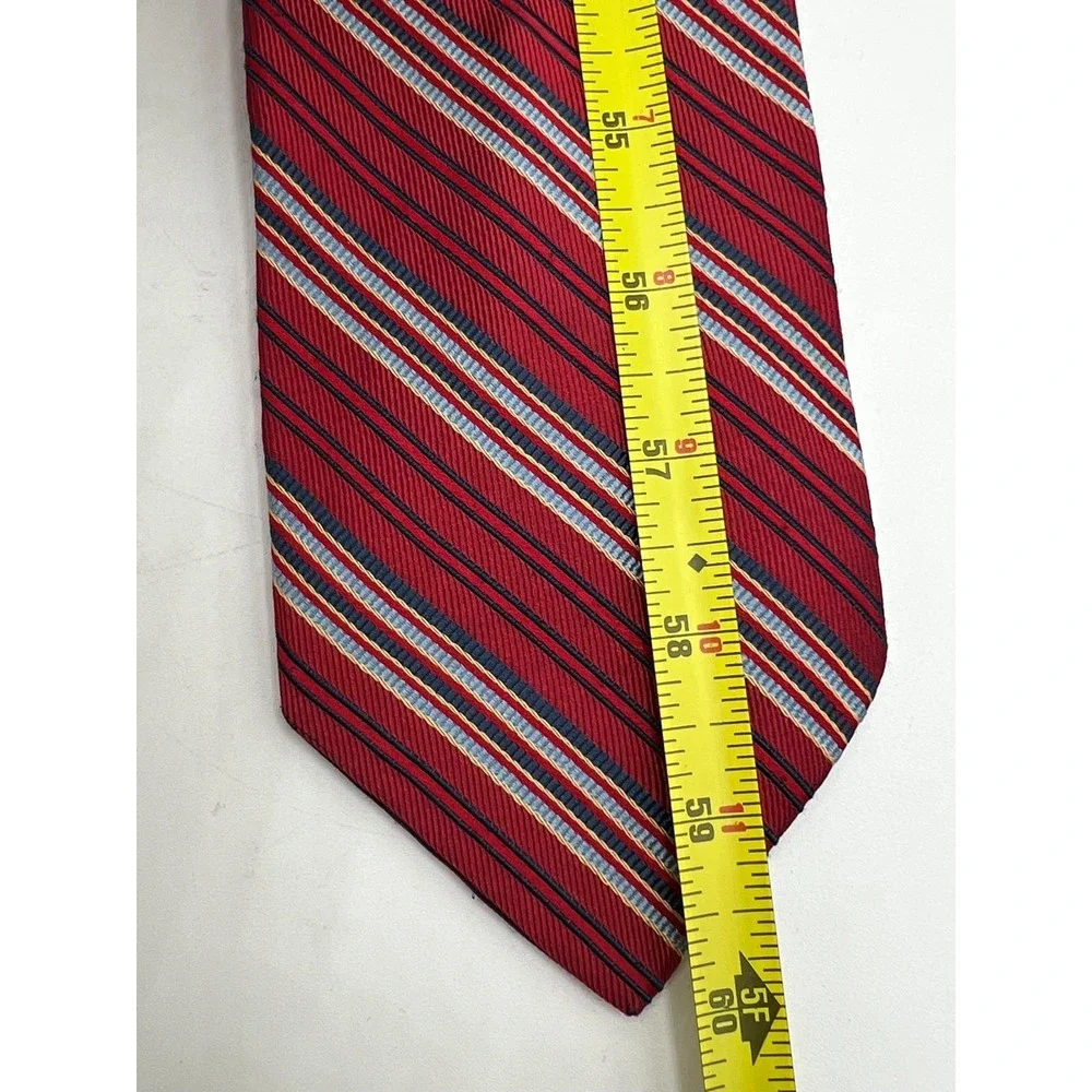 Jos. A. Bank Red Blue Silver Striped 100% Silk Tie Made in Italy L:60
